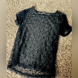 Forever 21 womens medium black polka dot mesh top